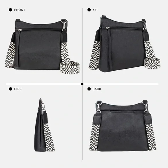 Women’s Black Crossbody Bag with Patterned Strap - Picture 6 of 6